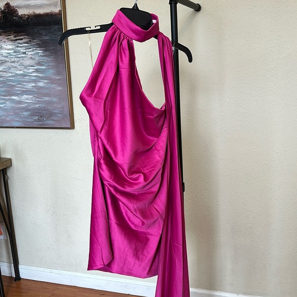 House of CB 'Aida' hot Pink Satin Mini Dress NWOT Size M - Picture 5 of 12